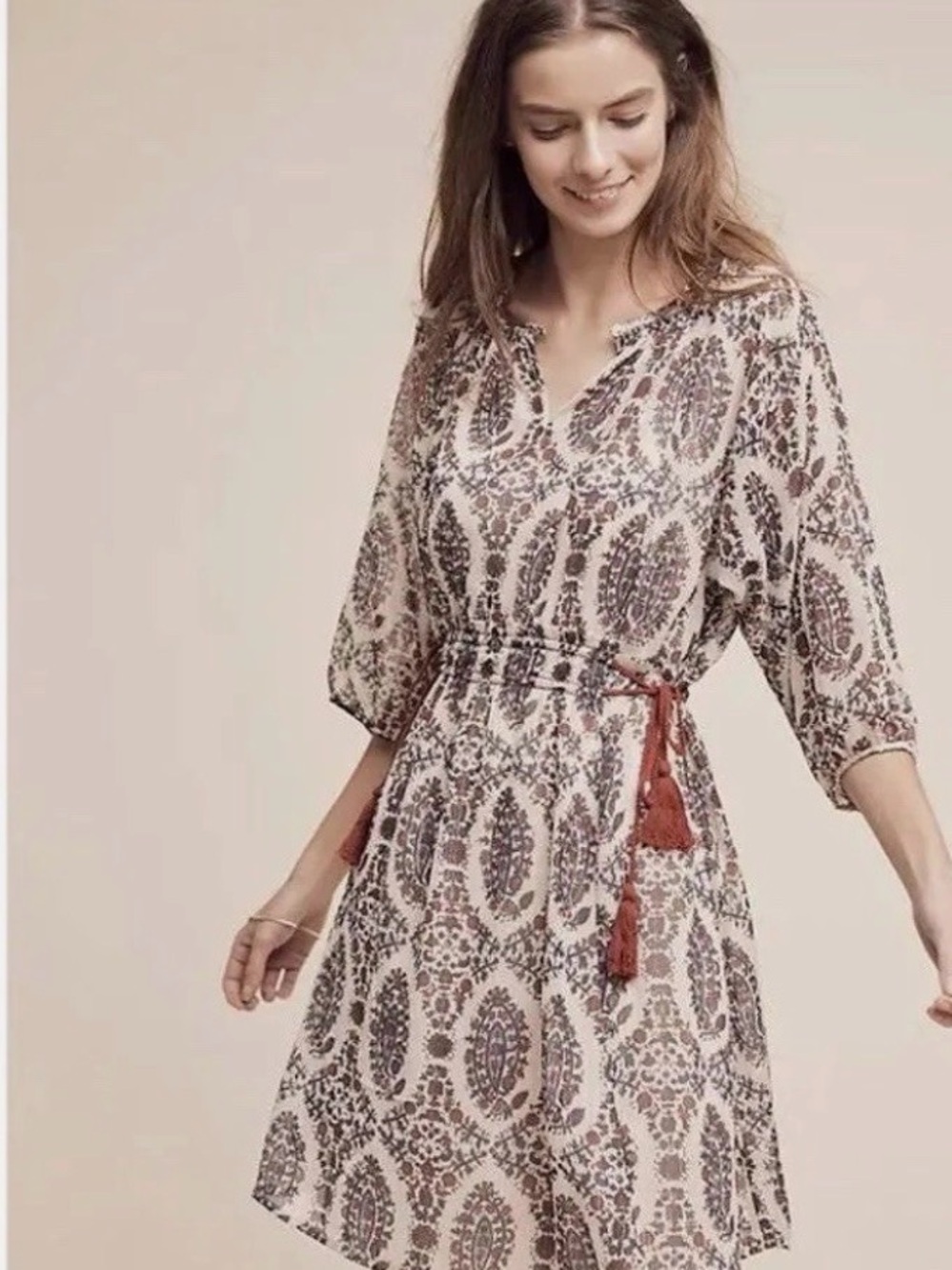 Anthropologie Floreat Sheer Peasant Paisley Chiffon Dress
Size M Tensel Boho